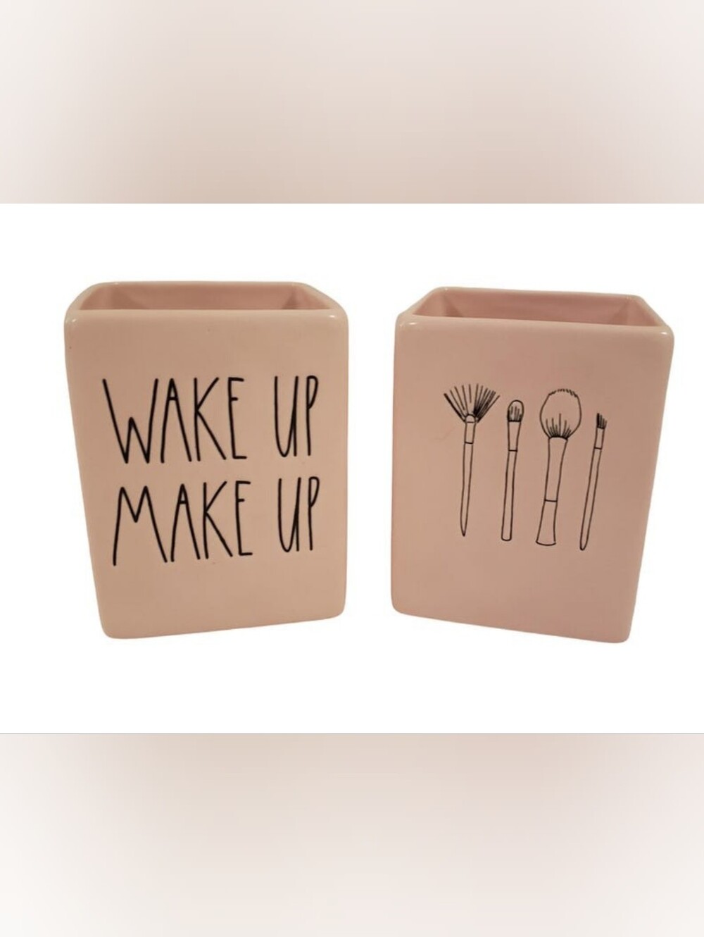 Rae Dunn Pink 'Wake Up Make Up' Ceramic Makeup Brush Holders